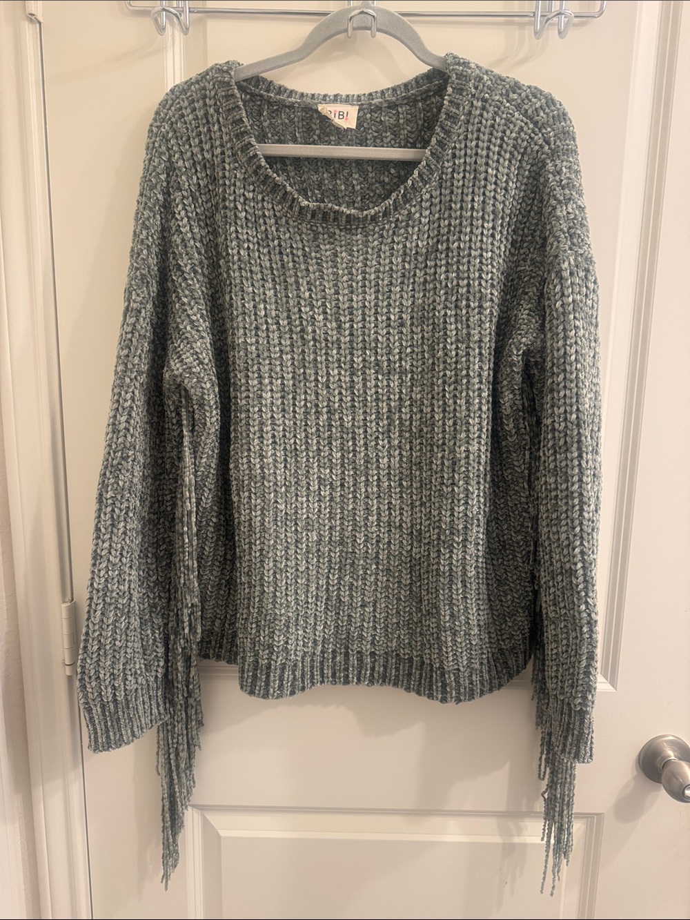 Cozy Oversized Sage Sweater with Fringe